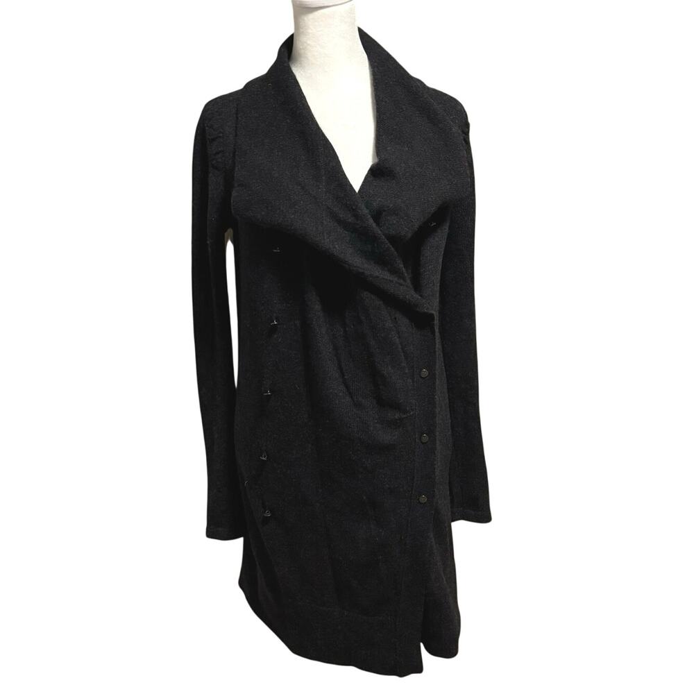 Skull Cashmere Size S Longline Cardigan Sweater Charcoal Grey Gray FLAWED